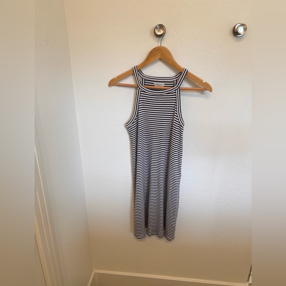 Madewell Navy and White Striped Ribbed Tank Mini Dress